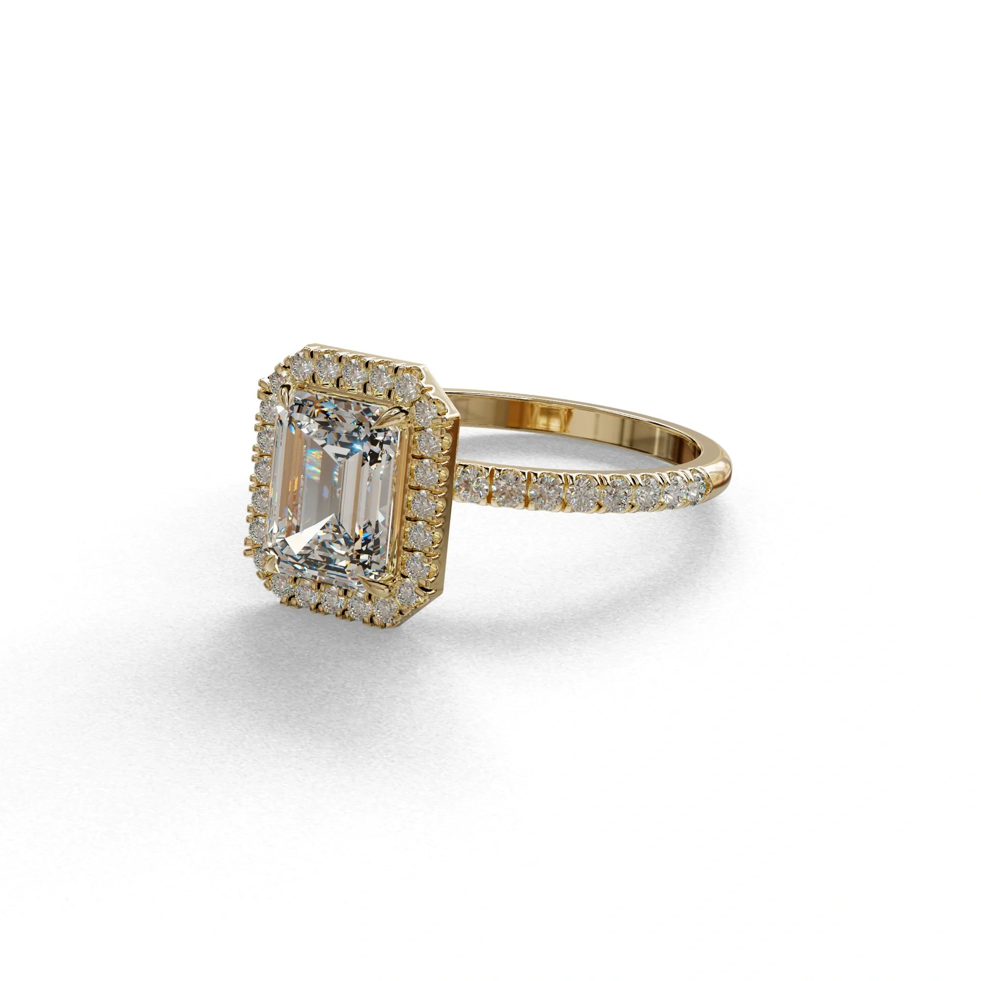 E-VVS Emerald Cut Halo & Pave Lab Grown Diamond Engagement Ring - Viola