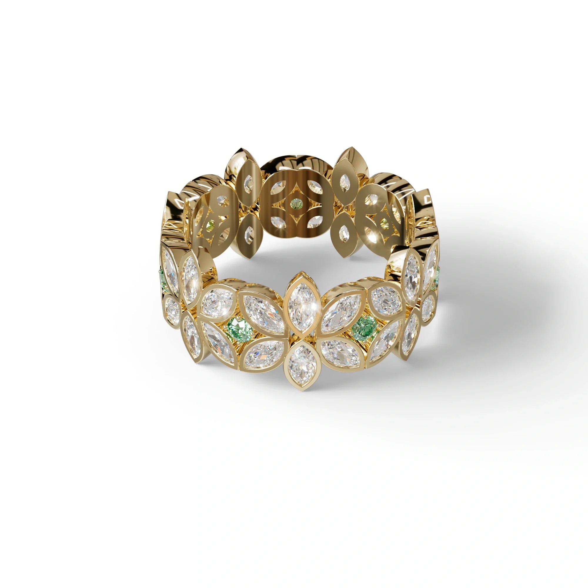 18K Gold Floral Eternity Band: Marquise Diamond & Round Diamond Full Eternity Band