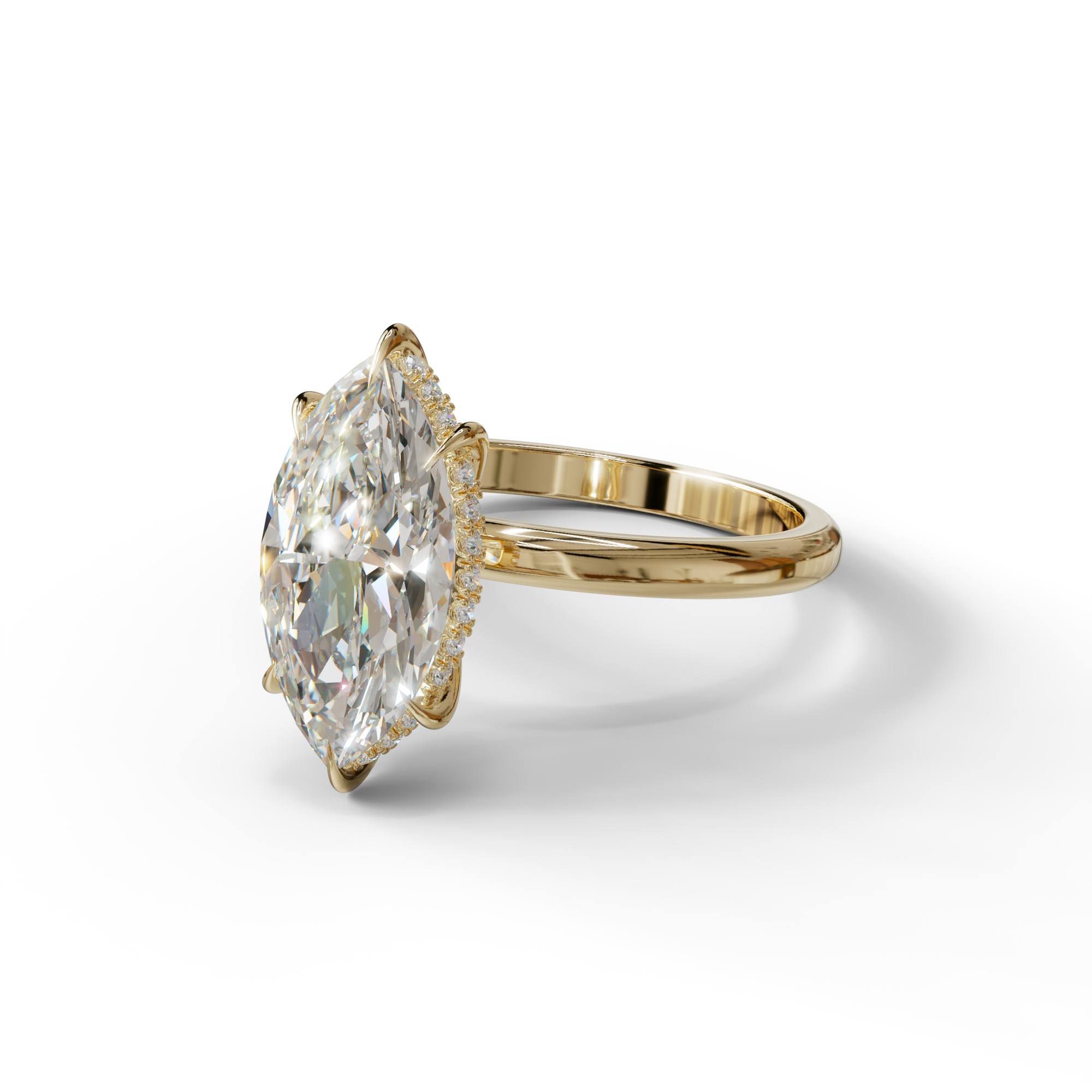 3.5ct E VVS Marquise Cut Hidden Halo & Claw Lab Grown Diamond Engagement Ring - ring