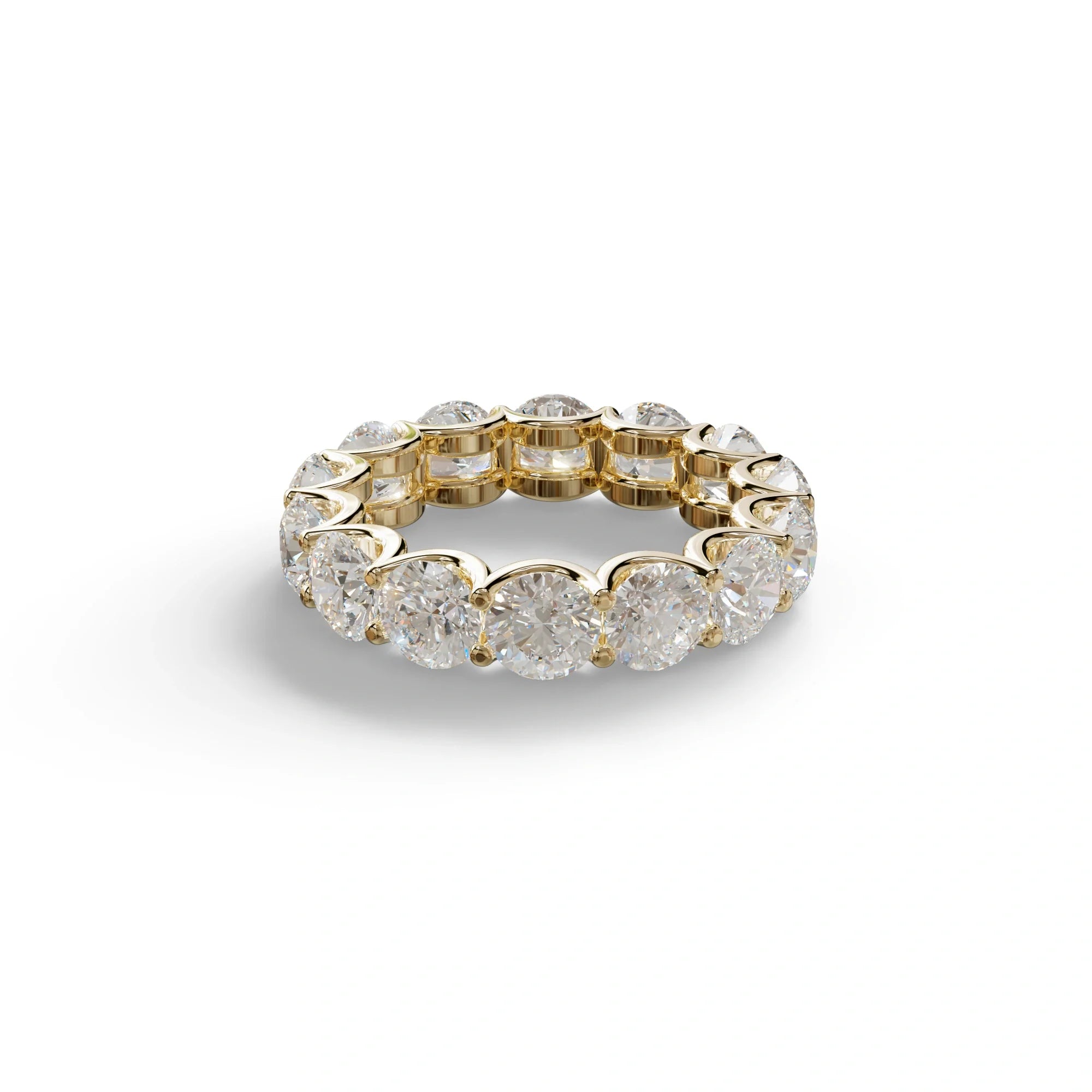 Round Brilliant Diamond Full Eternity Band in 18k Yellow Gold – Scalloped U-Prong Setting