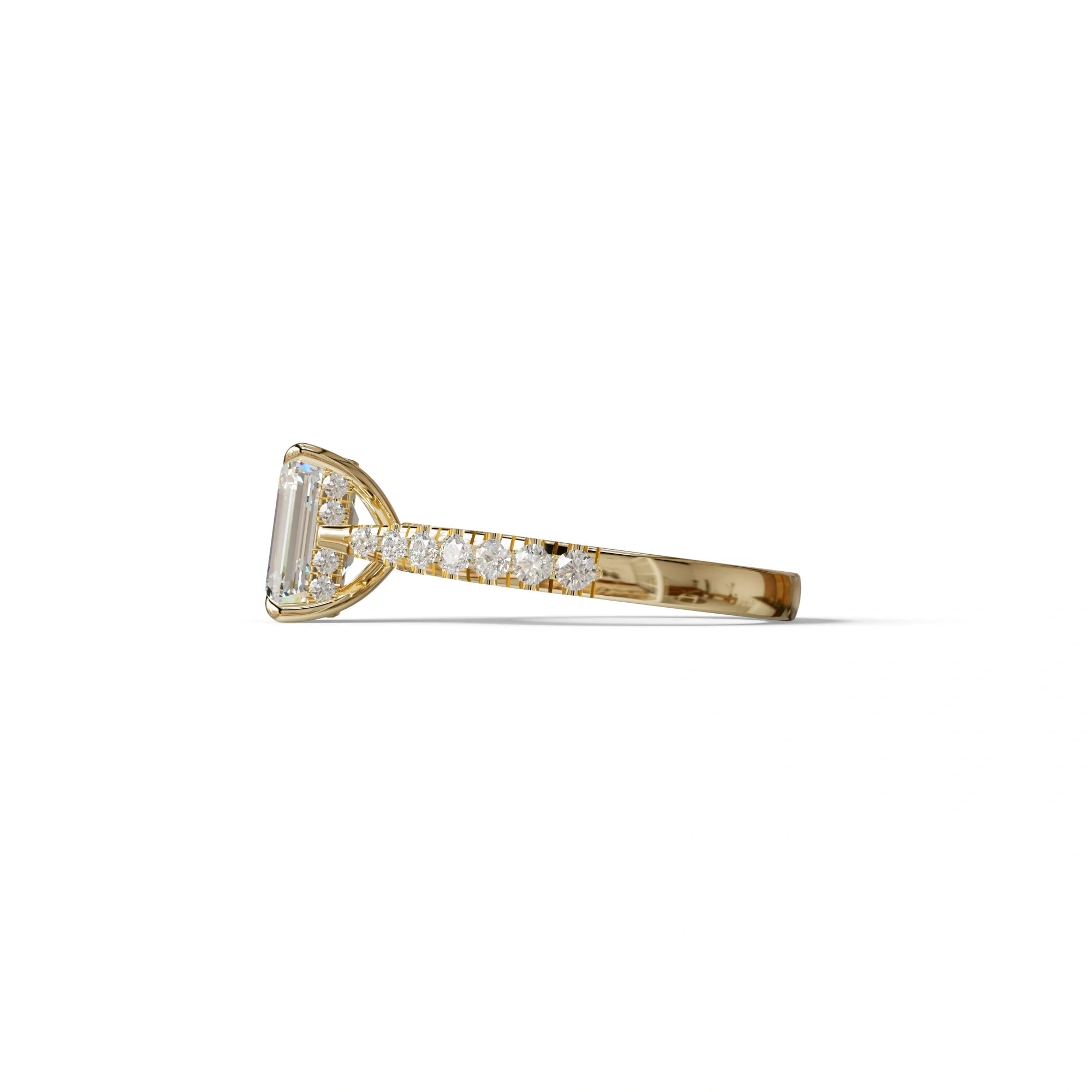 2 Carat E VVS Emerald Cut Hidden Halo & Pave Lab Diamond Ring - Siara