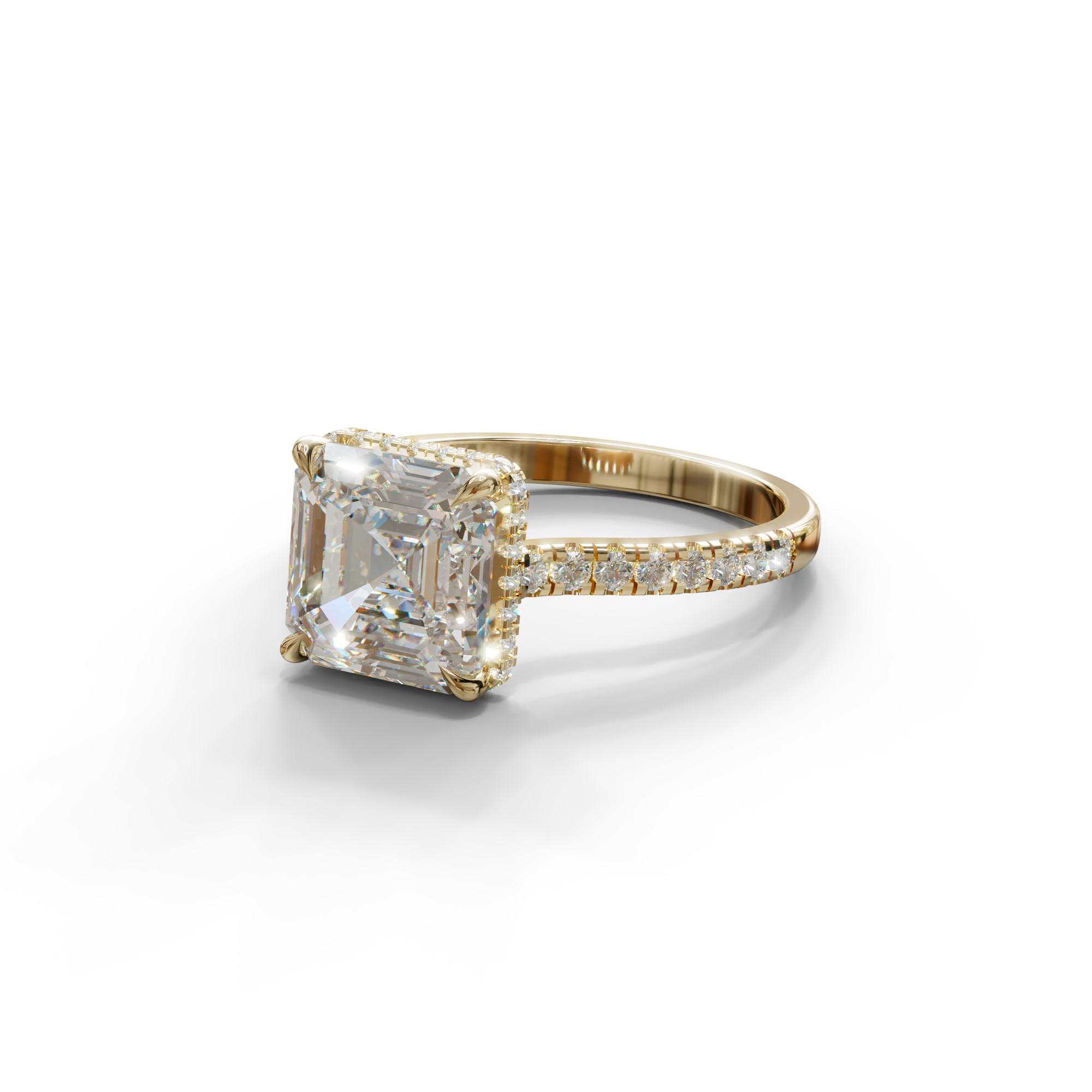 3.5 Carat E-VVS Asscher‑Cut Lab Diamond Engagement Ring with Halo and Pavé Accents