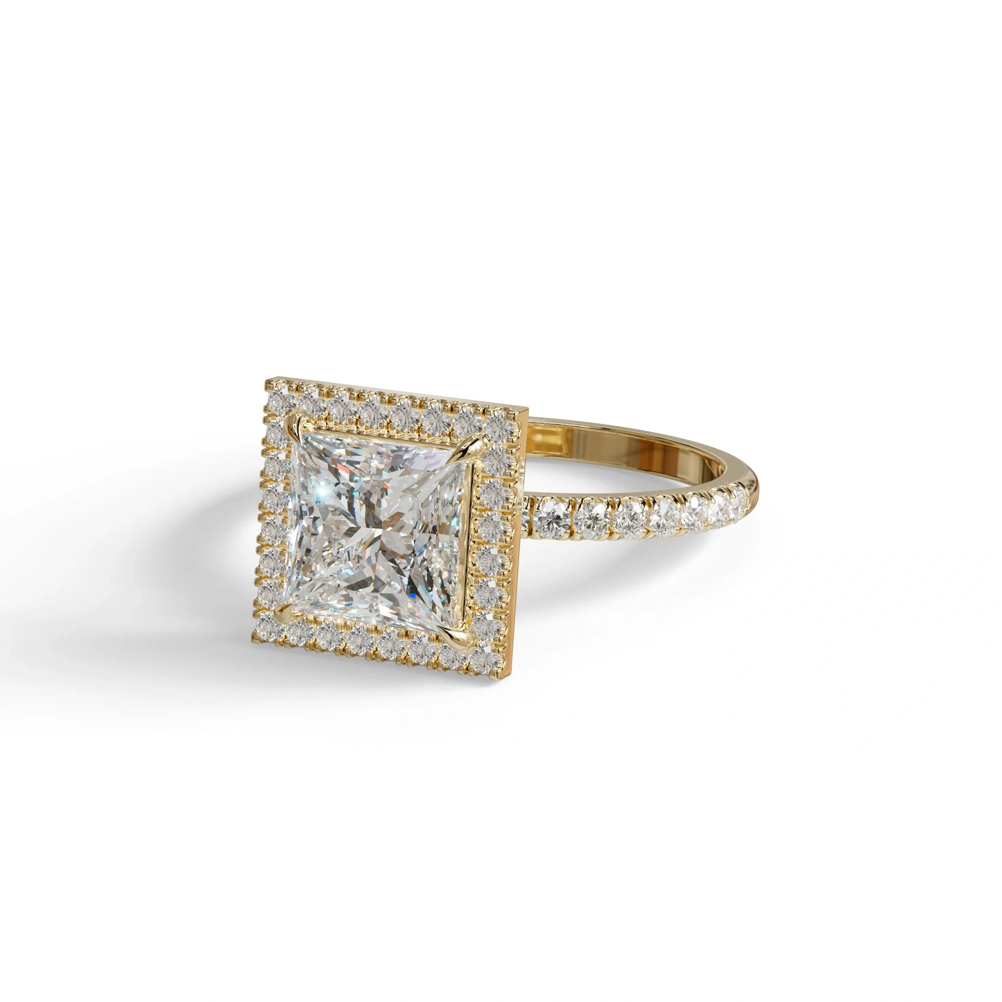 2 Carat E VVS Princess Cut Halo & Pave Lab Diamond Ring - Diamond Prime