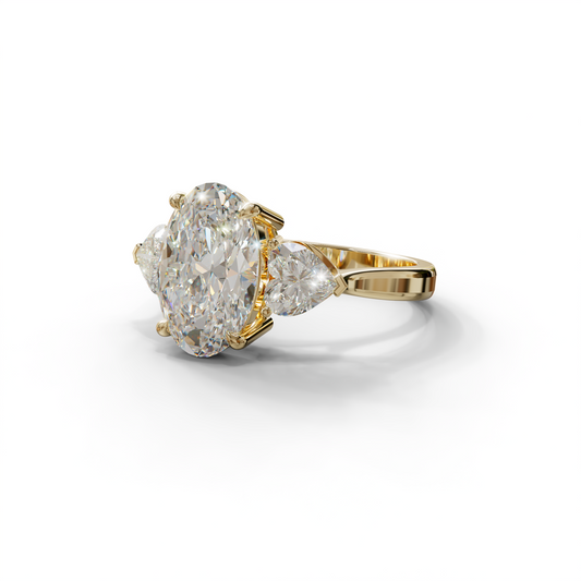 4 Ct E VVS Oval & Heart Shape 3 Stone Engagement Diamond Ring - Lucid