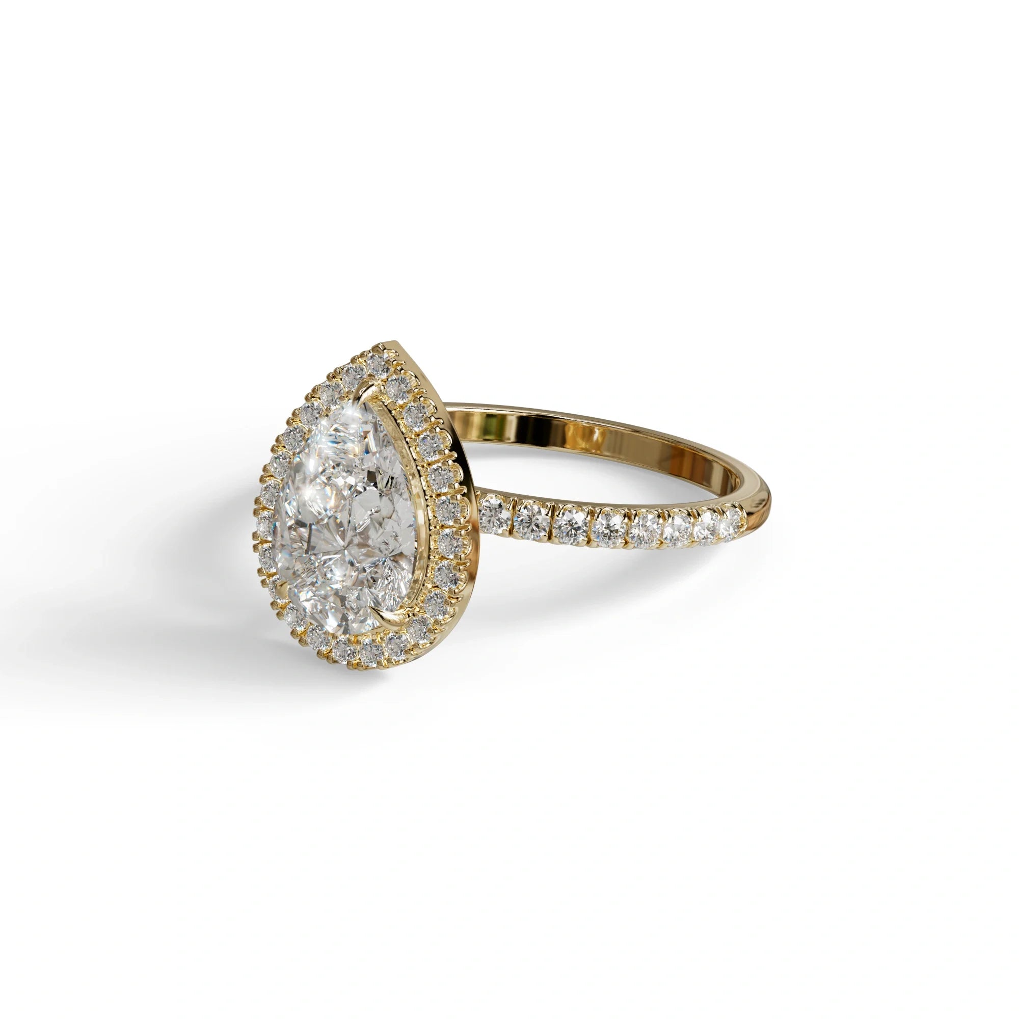 E VVS 2 Carat Pear Cut Halo & Pave Lab Diamond Ring - Glam Deck
