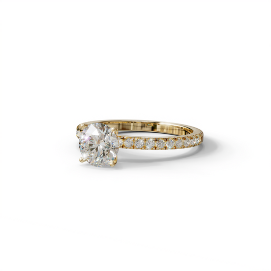 1.5 Carat E VVS Round Lab Diamond Ring - Classic Pave Set Ring