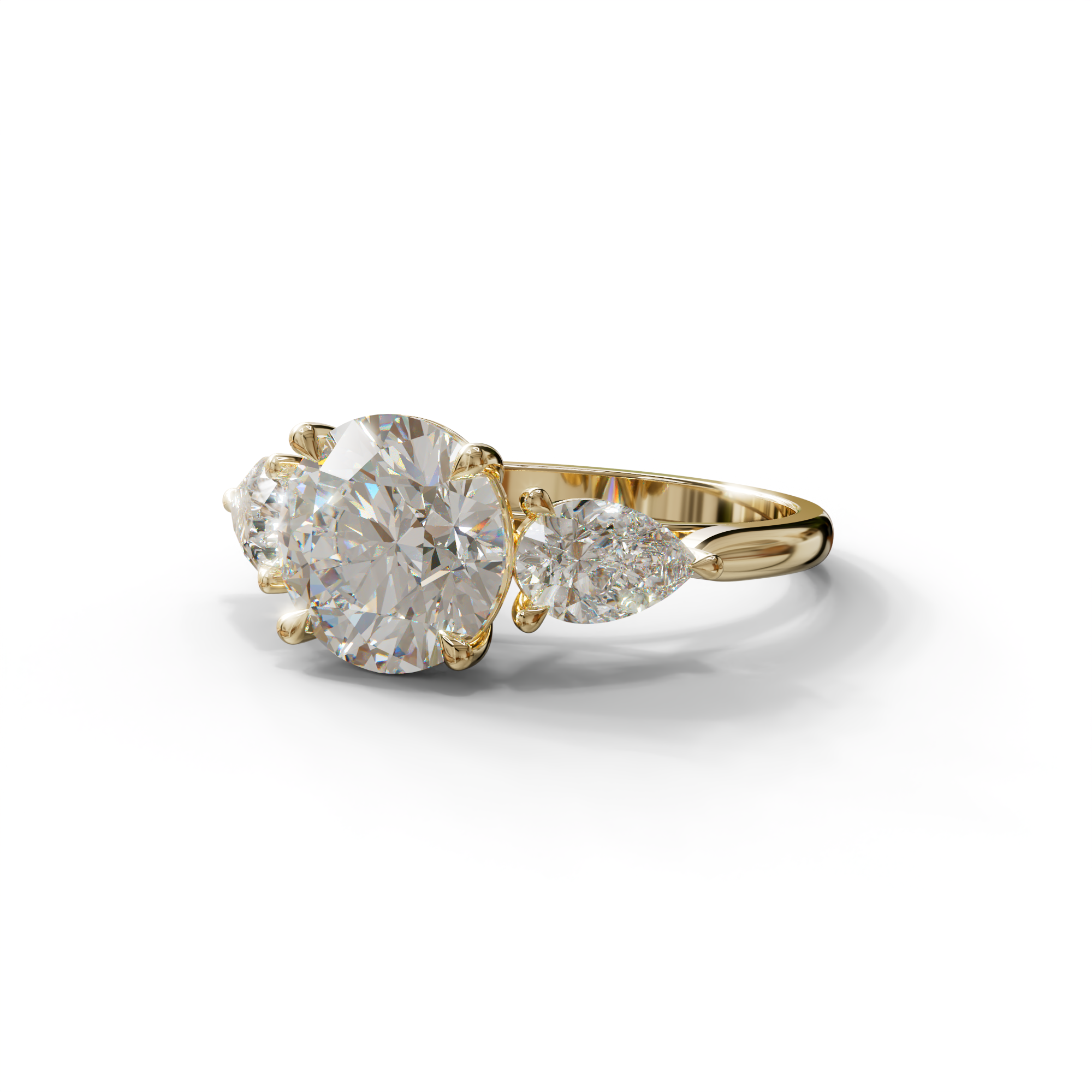 5 Carat E-VVS Round & Pear Cut Three Stone Lab Diamond Ring - Luminous