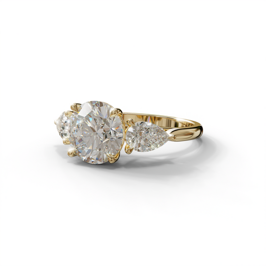 5 Carat E-VVS Round & Pear Cut Three Stone Lab Diamond Ring - Luminous