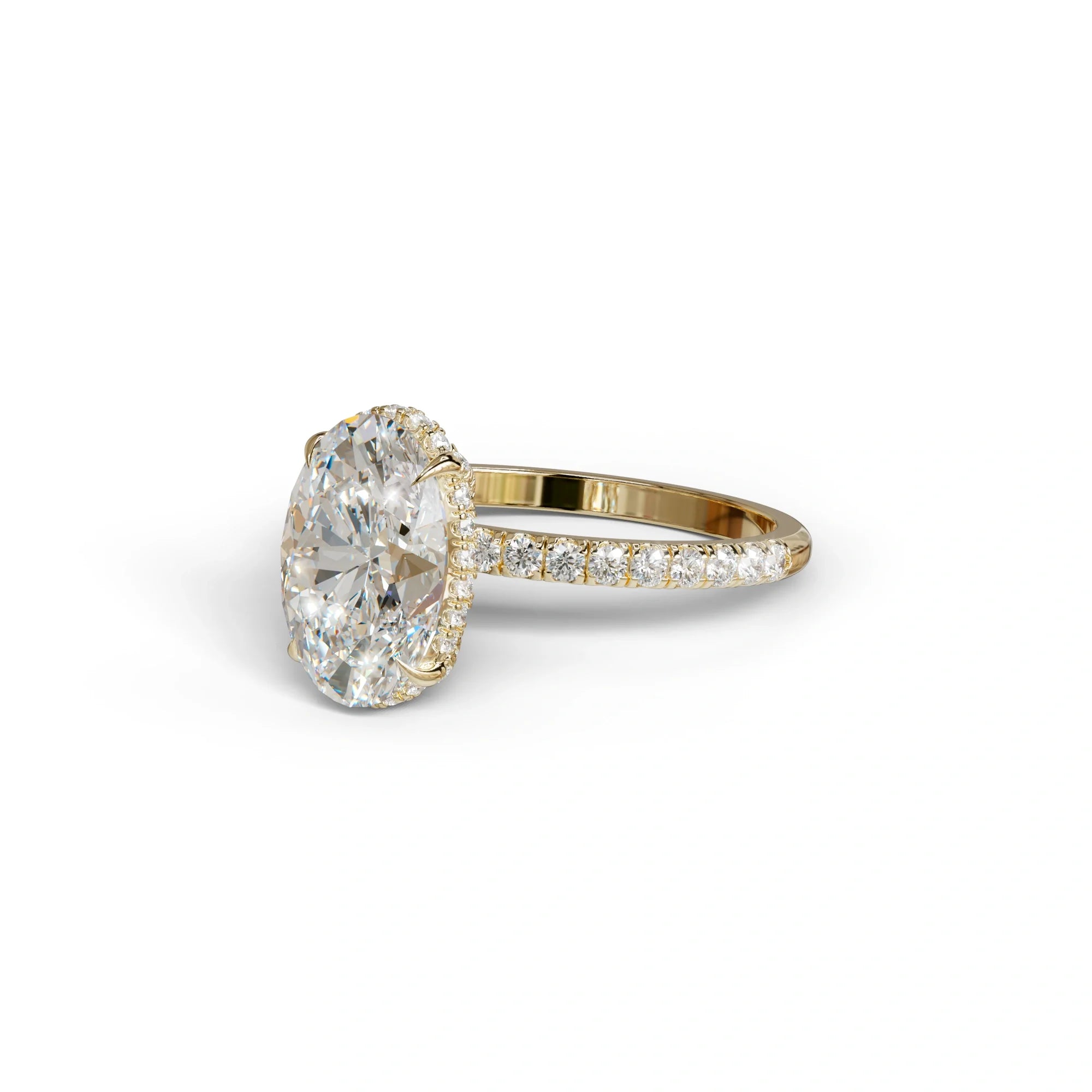 3 Carat E-VVS Oval Cut Hidden Halo & Pave Setting Lab Grown Diamond Ring