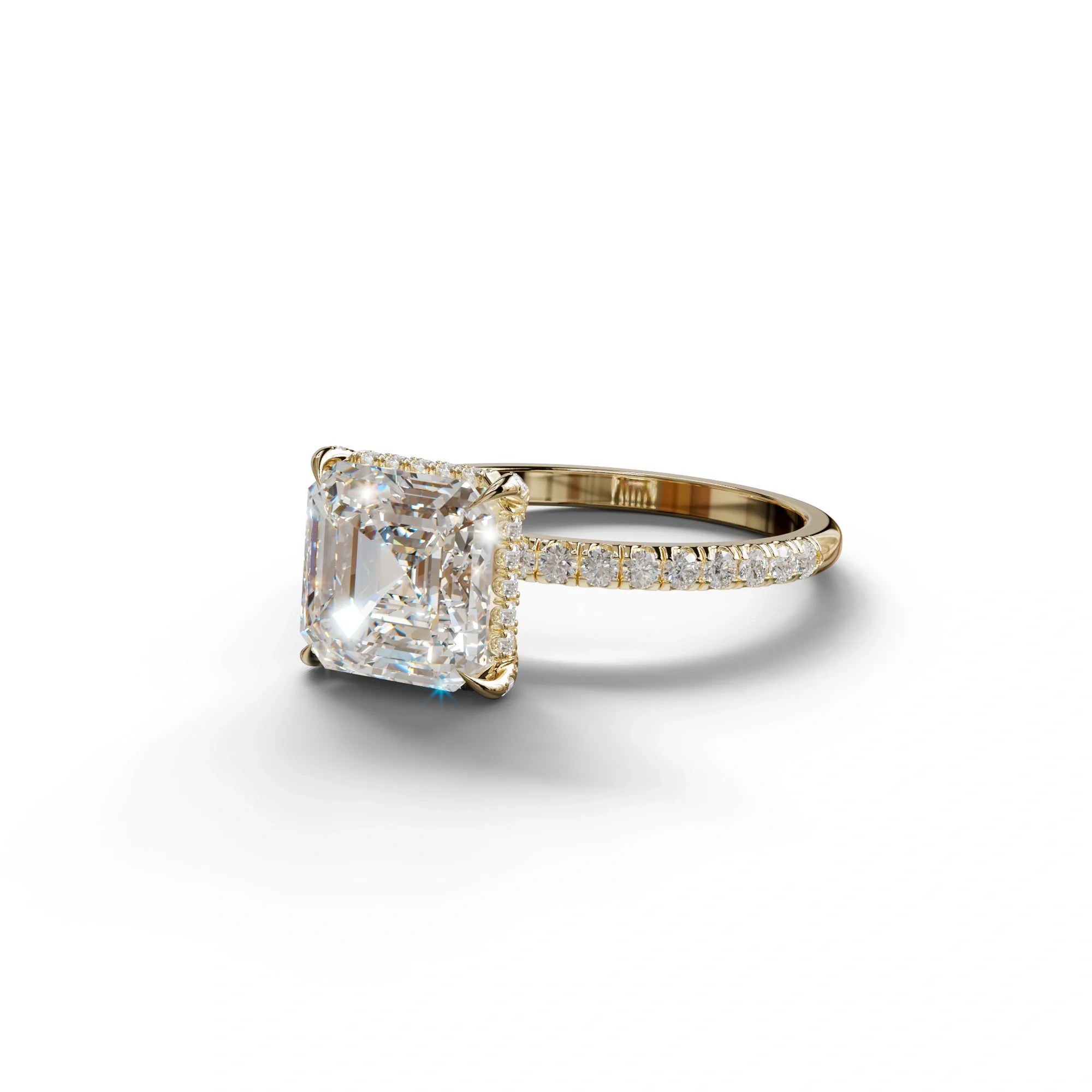 3 Carat E-VVS Asscher Cut Hidden Halo & Pave Lab Grown Diamond Ring
