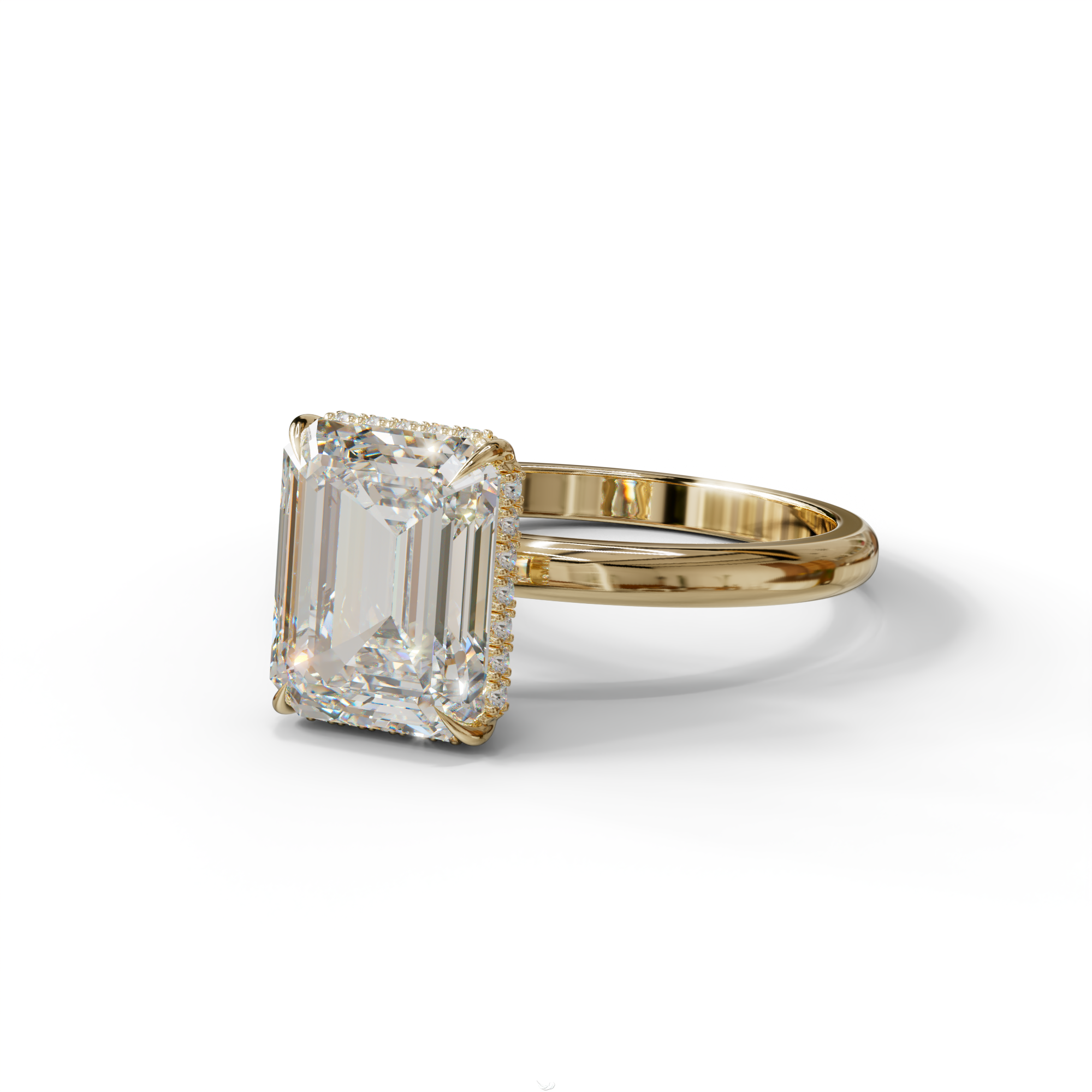 3 Carat E/VVS Emerald Cut Hidden Halo & Claw Setting Lab Grown Diamond Ring