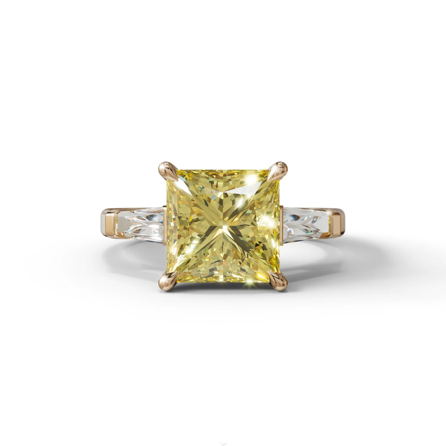 3 Carat Yellow Princess & Baguette Cut Lab Grown Diamond Ring - Alluring - 10K Solid Gold / Rose Gold
