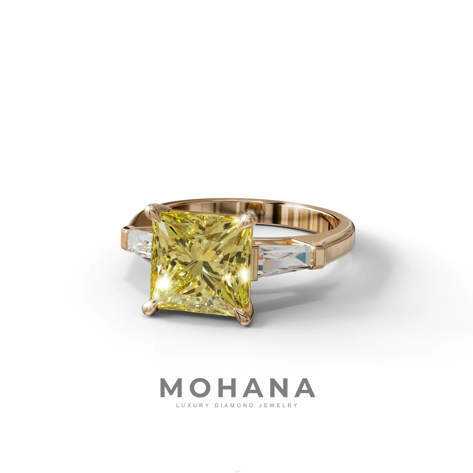 3 Carat Yellow Princess & Baguette Cut Lab Grown Diamond Ring - Alluring