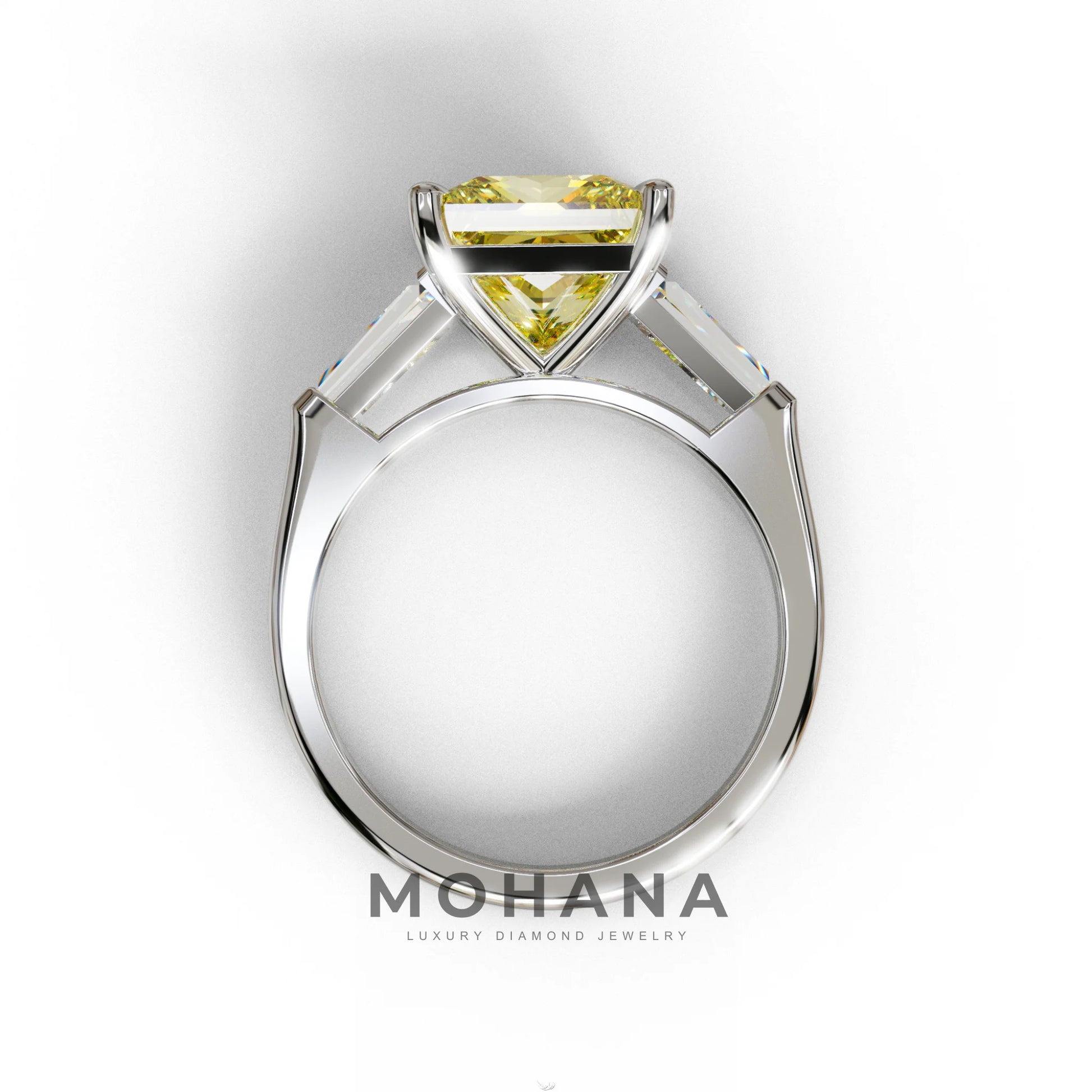 3 Carat Yellow Princess & Baguette Cut Lab Grown Diamond Ring - Alluring