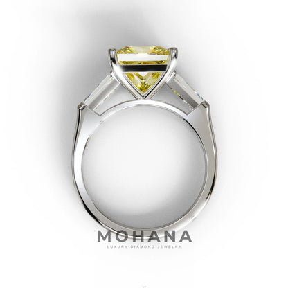3 Carat Yellow Princess & Baguette Cut Lab Grown Diamond Ring - Alluring