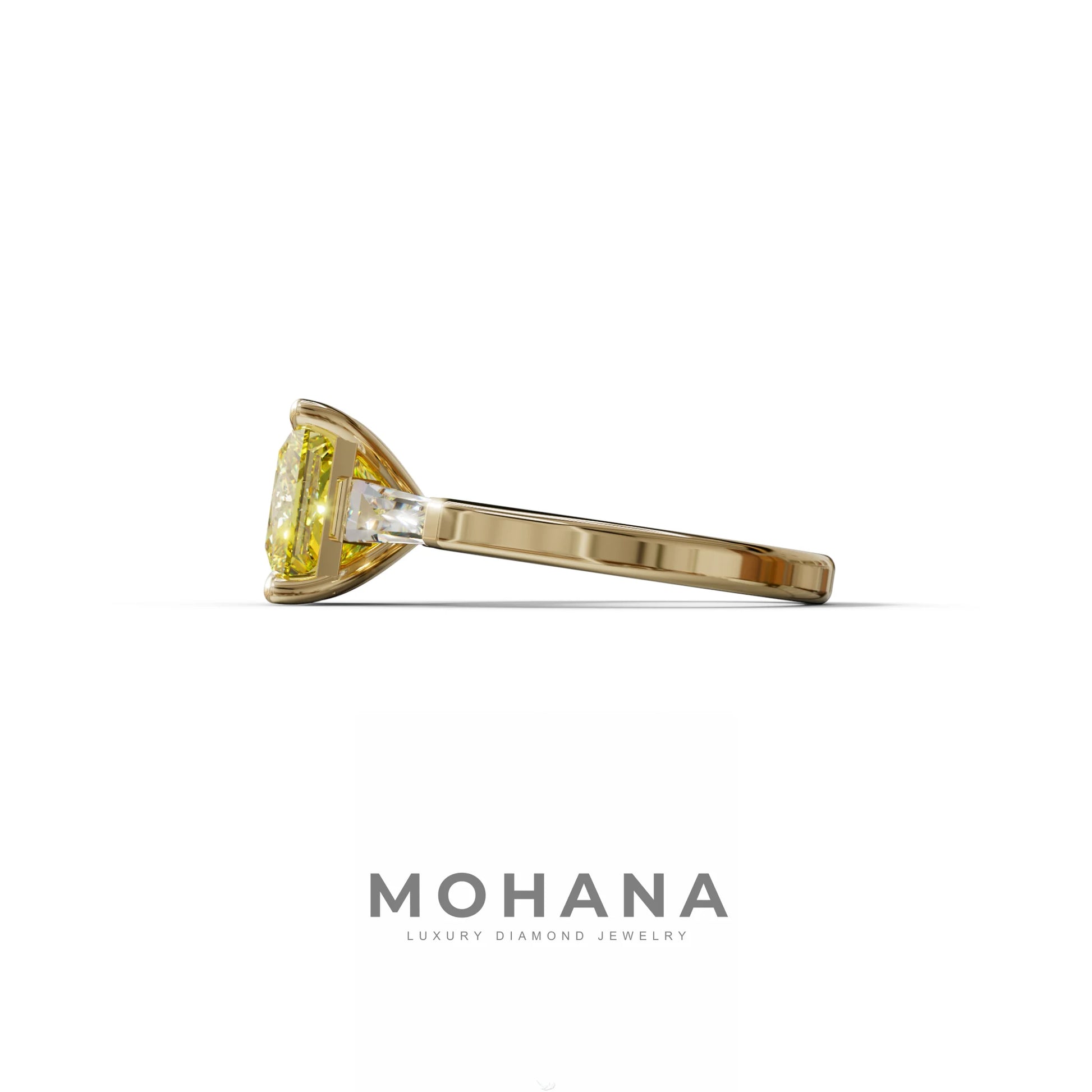 3 Carat Yellow Princess & Baguette Cut Lab Grown Diamond Ring - Alluring