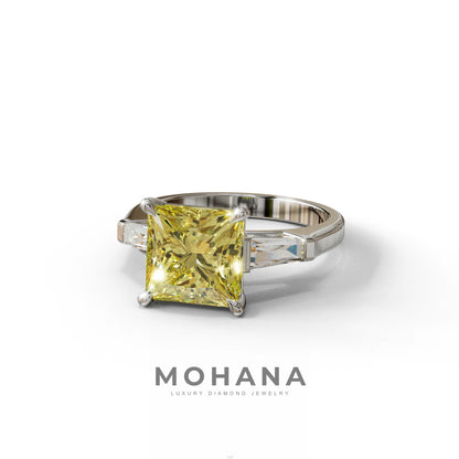3 Carat Yellow Princess & Baguette Cut Lab Grown Diamond Ring - Alluring