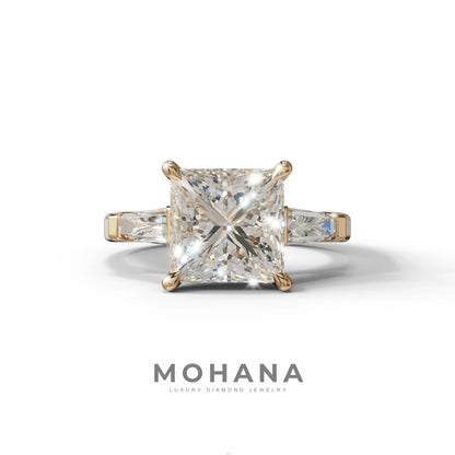 E/VVS 3 Carat Princess & Baguette Cut Lab Grown Diamond Ring - Alluring - 10K Solid Gold / Rose Gold