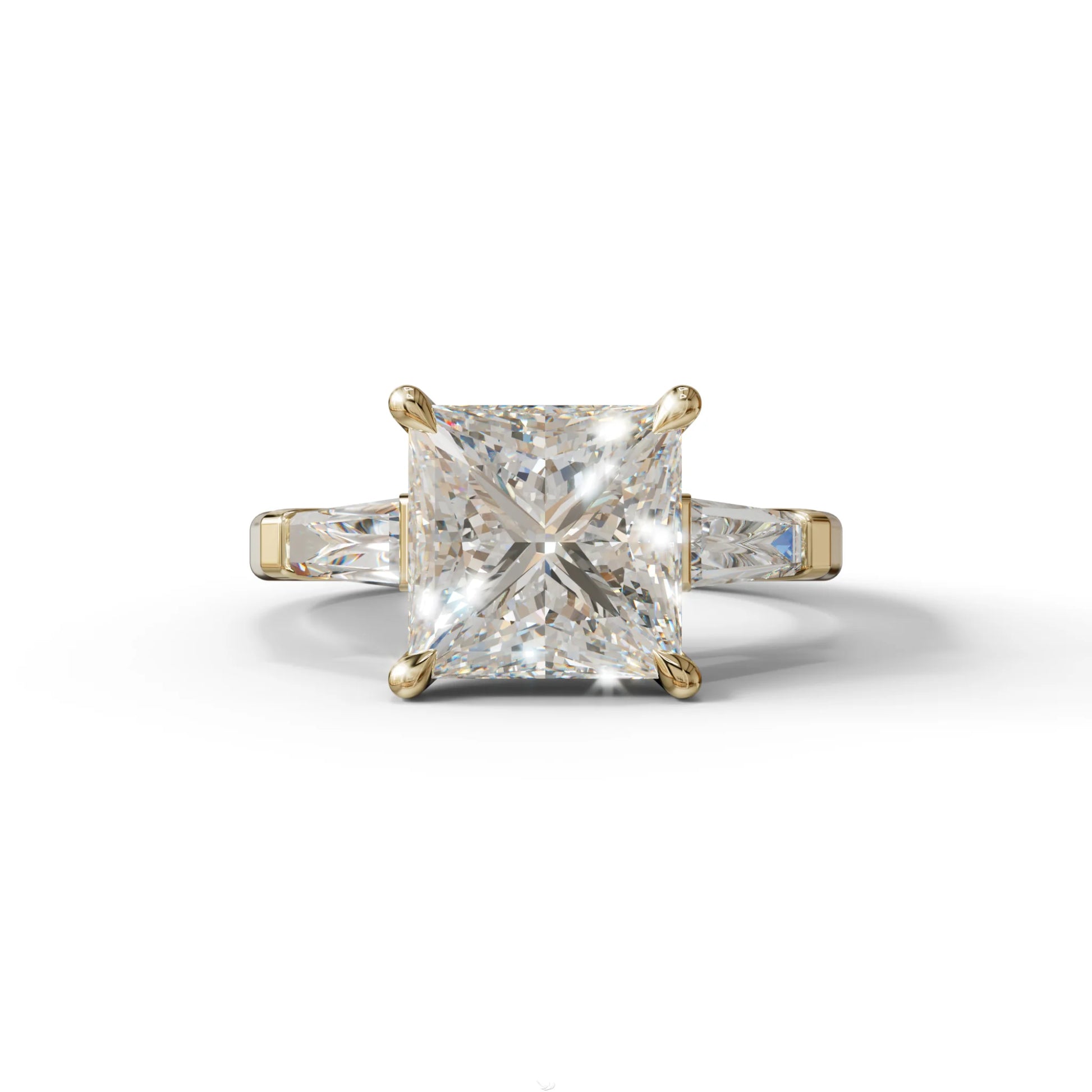 E/VVS 3 Carat Princess & Baguette Cut Lab Grown Diamond Ring - Alluring - 10K Solid Gold / Yellow Gold
