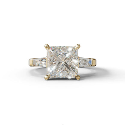 E/VVS 3 Carat Princess & Baguette Cut Lab Grown Diamond Ring - Alluring - 10K Solid Gold / Yellow Gold