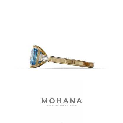 3 Carat Blue Princess & Baguette Cut Lab Grown Diamond Ring - Alluring
