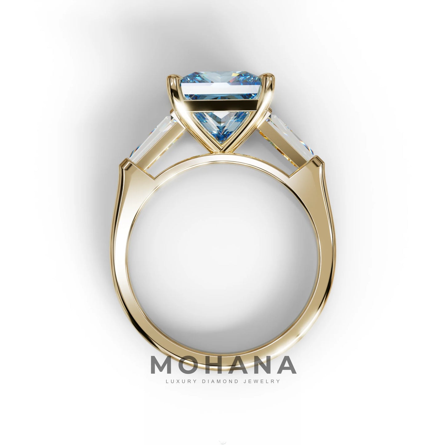 3 Carat Blue Princess & Baguette Cut Lab Grown Diamond Ring - Alluring