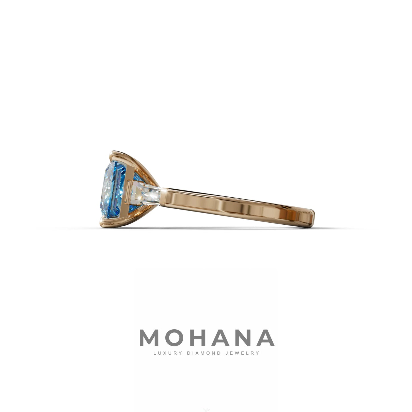 3 Carat Blue Princess & Baguette Cut Lab Grown Diamond Ring - Alluring