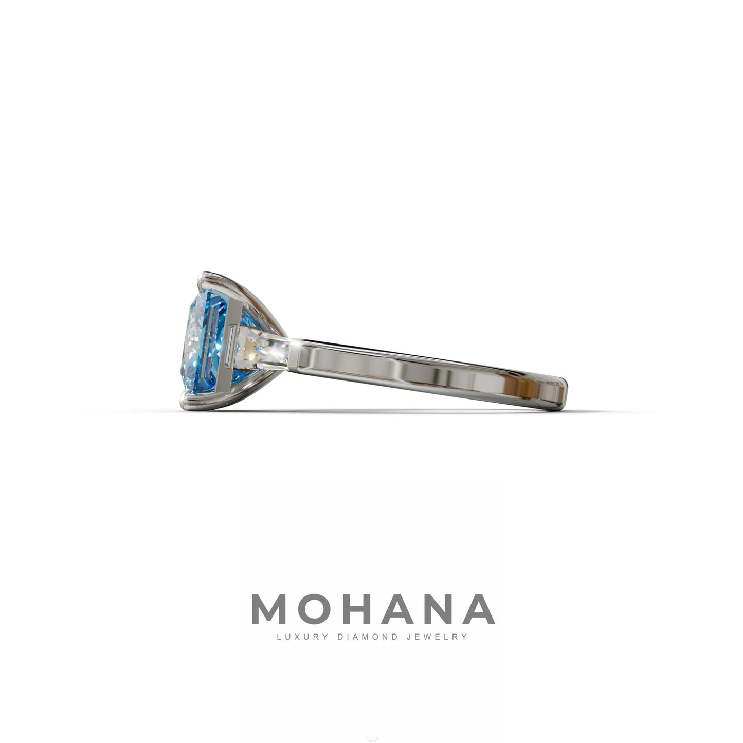 3 Carat Blue Princess & Baguette Cut Lab Grown Diamond Ring - Alluring