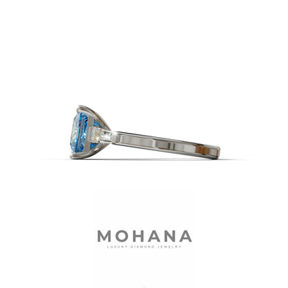 3 Carat Blue Princess & Baguette Cut Lab Grown Diamond Ring - Alluring