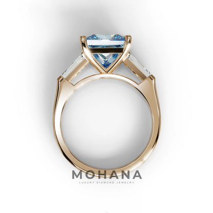 3 Carat Blue Princess & Baguette Cut Lab Grown Diamond Ring - Alluring
