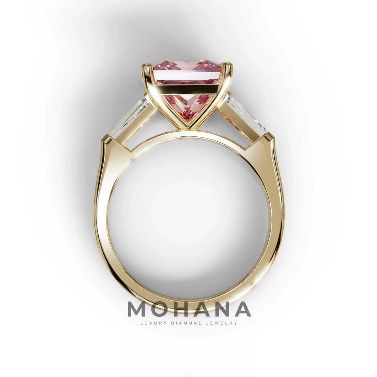 3 Carat Pink Princess & Baguette Cut Lab Grown Diamond Ring - Alluring