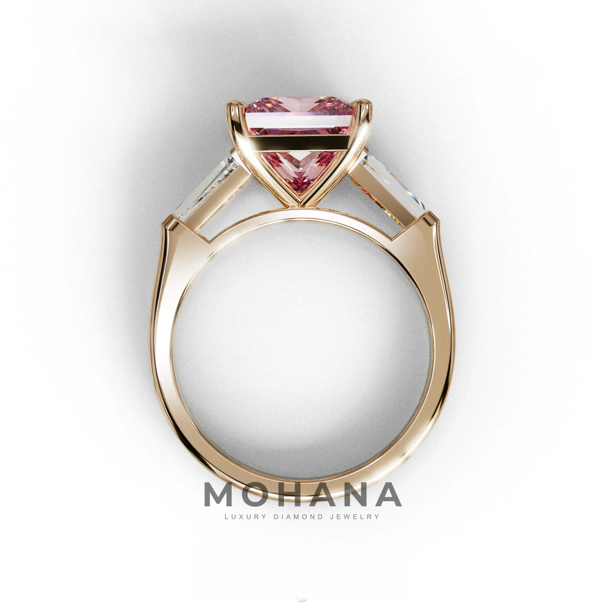 3 Carat Pink Princess & Baguette Cut Lab Grown Diamond Ring - Alluring