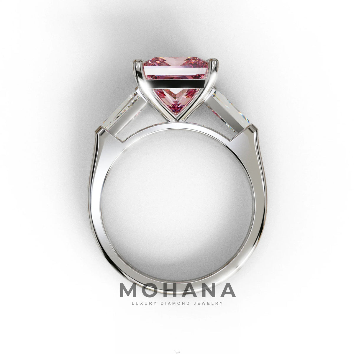 3 Carat Pink Princess & Baguette Cut Lab Grown Diamond Ring - Alluring