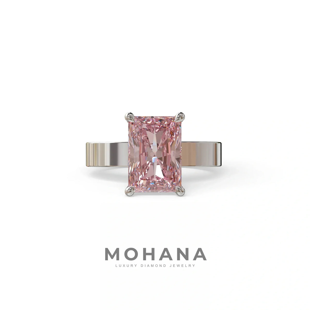 4Ct Pink Radiant Cut Lab Grown Diamond Solitaire Engagement Ring - Crownfire - 10K Solid Gold / White Gold