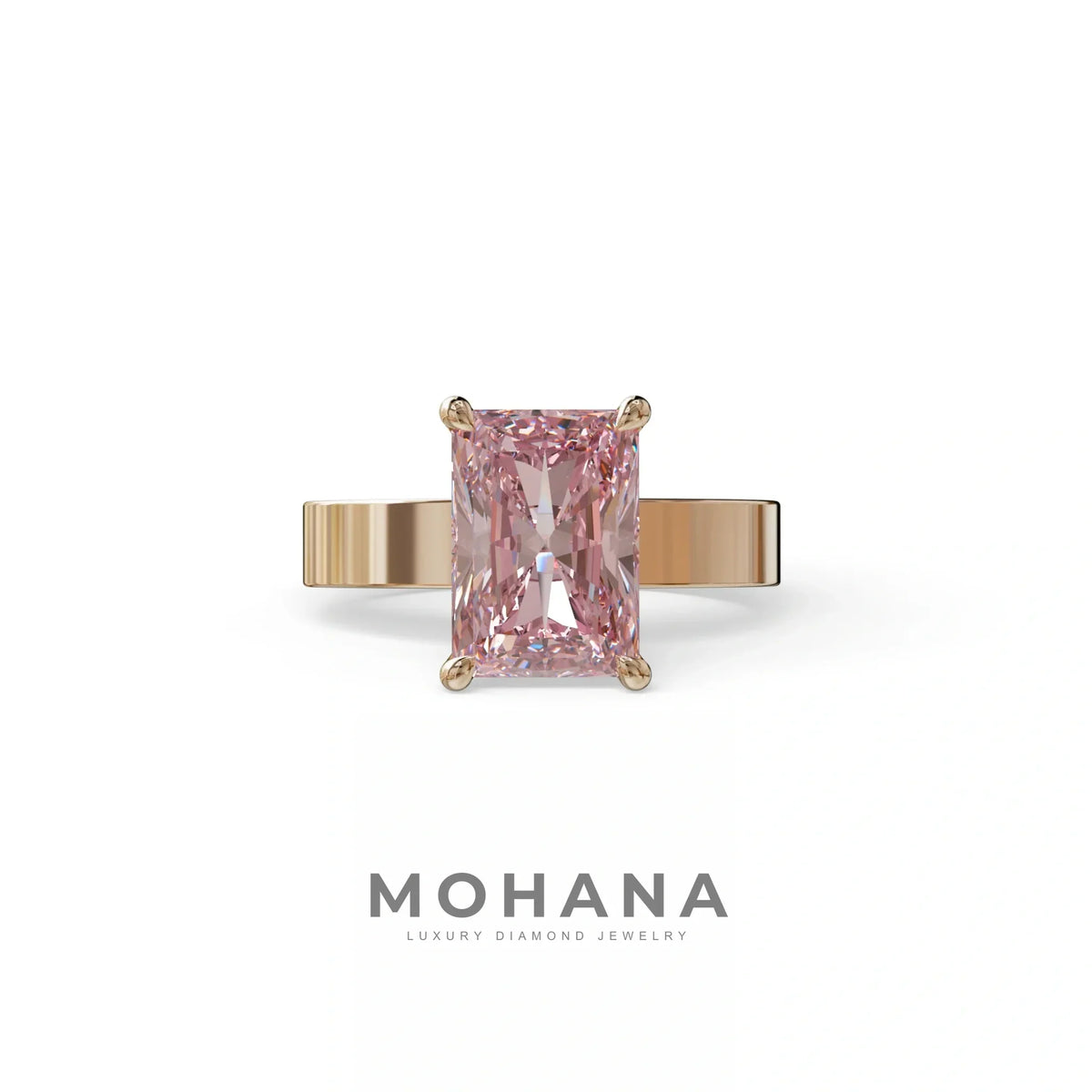 4Ct Pink Radiant Cut Lab Grown Diamond Solitaire Engagement Ring - Crownfire - 10K Solid Gold / Rose Gold