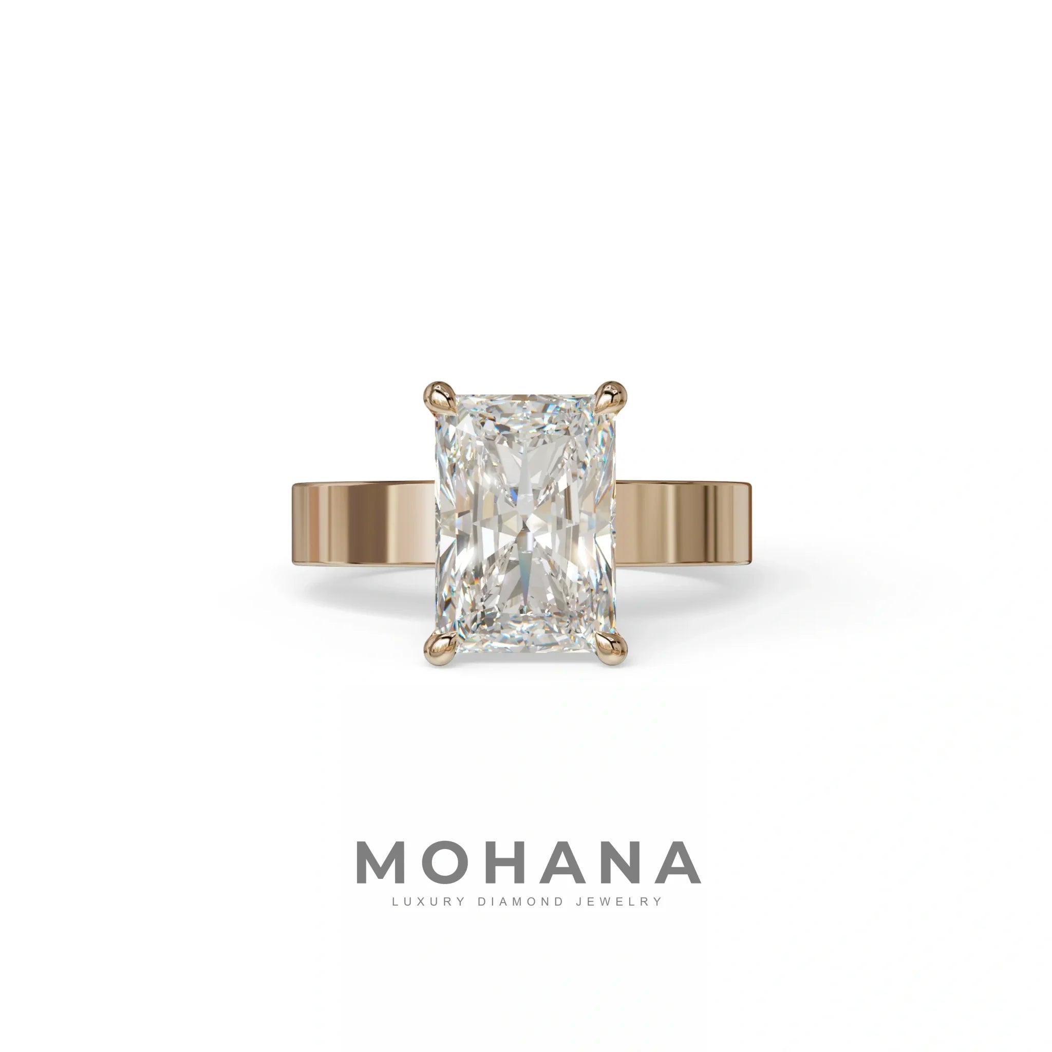 4Ct Radiant Cut Lab Grown Diamond Solitaire Engagement Ring - Crownfire - 10K Solid Gold / Rose Gold