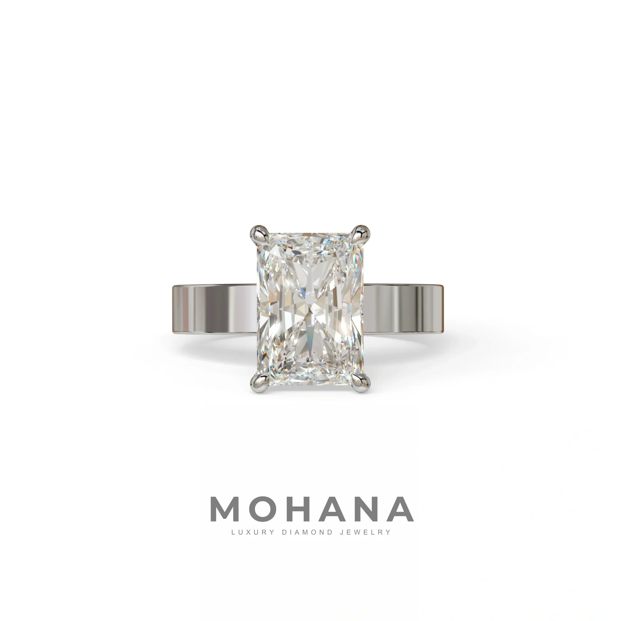 4Ct Radiant Cut Lab Grown Diamond Solitaire Engagement Ring - Crownfire - 10K Solid Gold / White Gold
