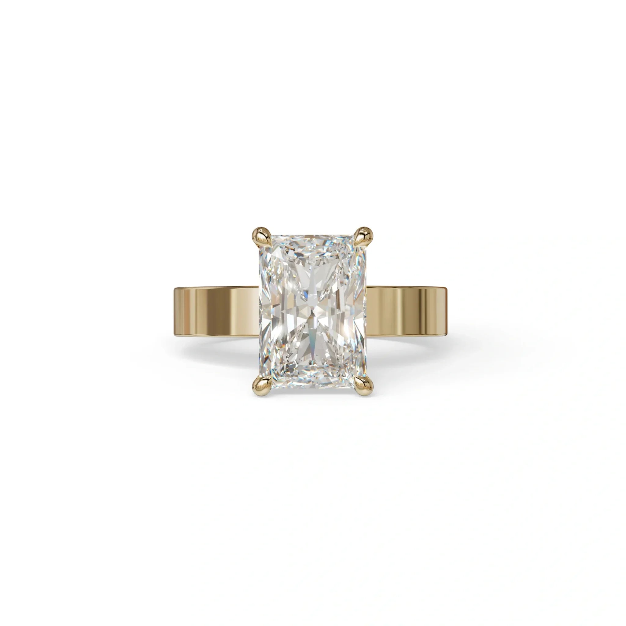 4Ct Radiant Cut Lab Grown Diamond Solitaire Engagement Ring - Crownfire - 10K Solid Gold / Yellow Gold