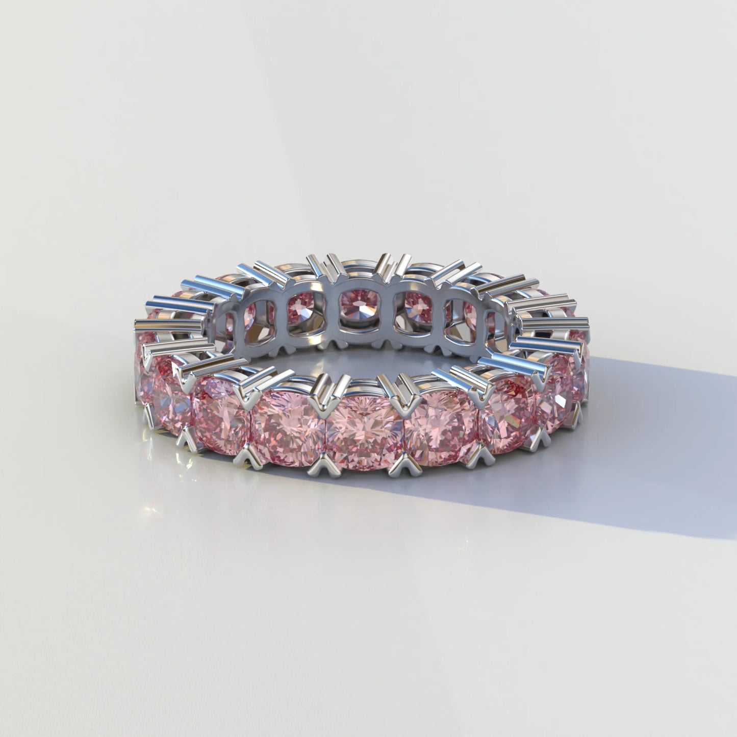 4mm Pink Cushion Lab Diamond Eternity Ring | Wedding Band Ring - Elysia - 10K Solid Gold / White Gold