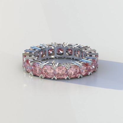 4mm Pink Cushion Lab Diamond Eternity Ring | Wedding Band Ring - Elysia - 10K Solid Gold / White Gold