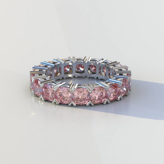 4mm Pink Cushion Lab Diamond Eternity Ring | Wedding Band Ring - Elysia - 10K Solid Gold / White Gold