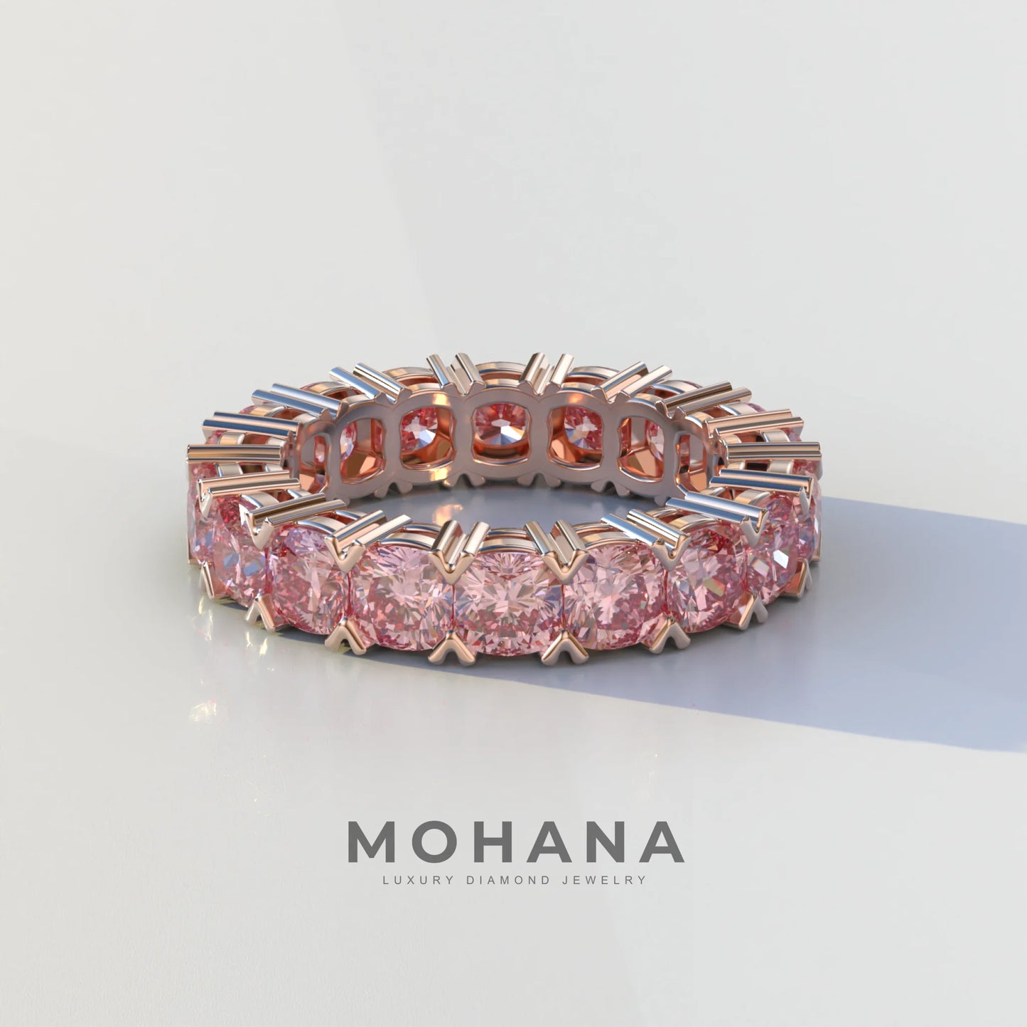 4mm Pink Cushion Lab Diamond Eternity Ring | Wedding Band Ring - Elysia - 10K Solid Gold / Rose Gold
