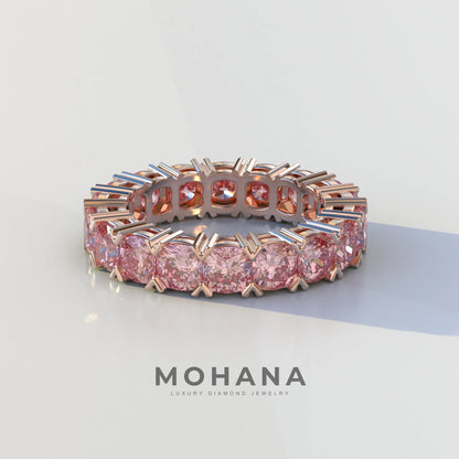 4mm Pink Cushion Lab Diamond Eternity Ring | Wedding Band Ring - Elysia - 10K Solid Gold / Rose Gold