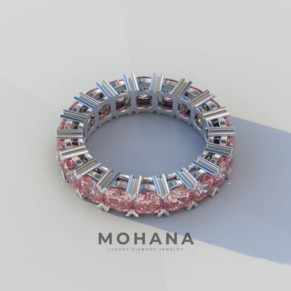 4mm Pink Cushion Lab Diamond Eternity Ring | Wedding Band Ring - Elysia