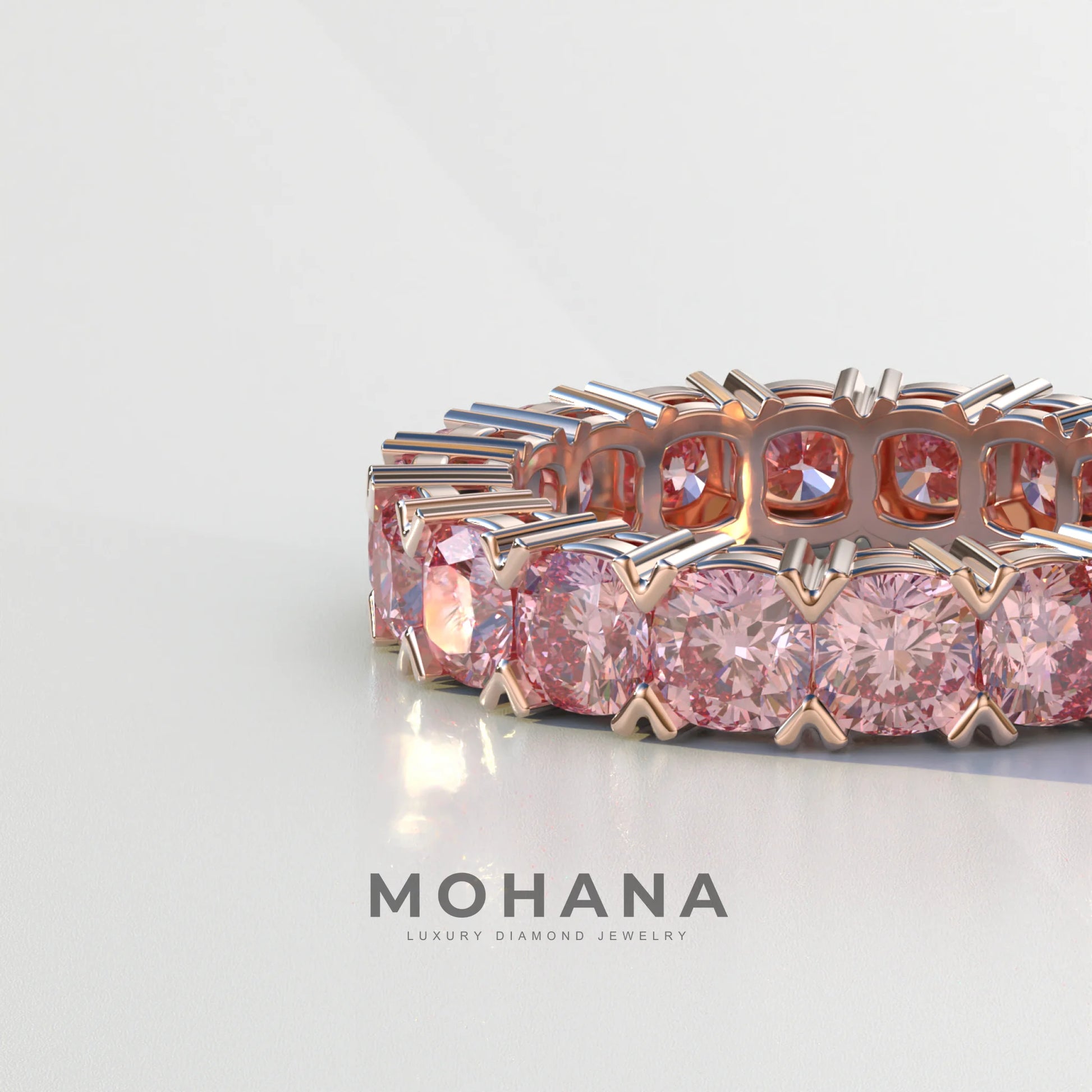 4mm Pink Cushion Lab Diamond Eternity Ring | Wedding Band Ring - Elysia