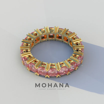 4mm Pink Cushion Lab Diamond Eternity Ring | Wedding Band Ring - Elysia
