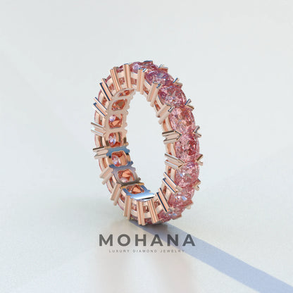 4mm Pink Cushion Lab Diamond Eternity Ring | Wedding Band Ring - Elysia
