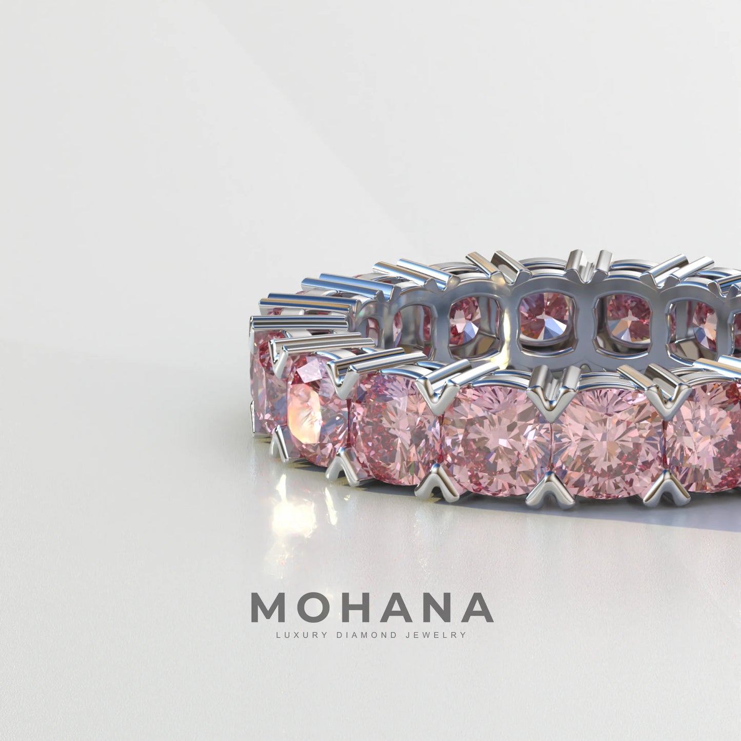 4mm Pink Cushion Lab Diamond Eternity Ring | Wedding Band Ring - Elysia