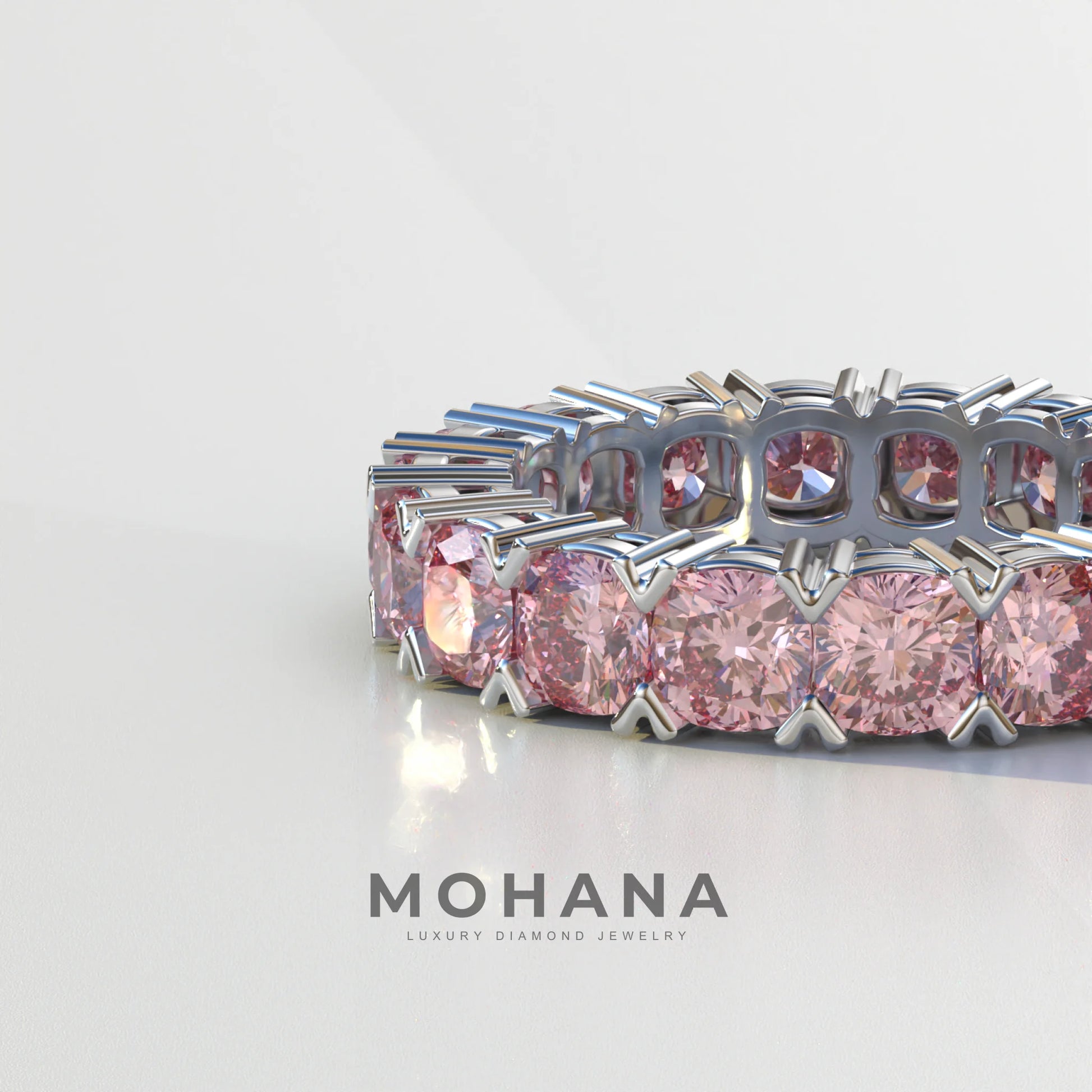4mm Pink Cushion Lab Diamond Eternity Ring | Wedding Band Ring - Elysia