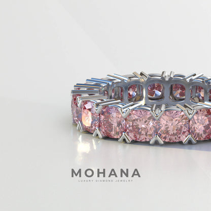 4mm Pink Cushion Lab Diamond Eternity Ring | Wedding Band Ring - Elysia
